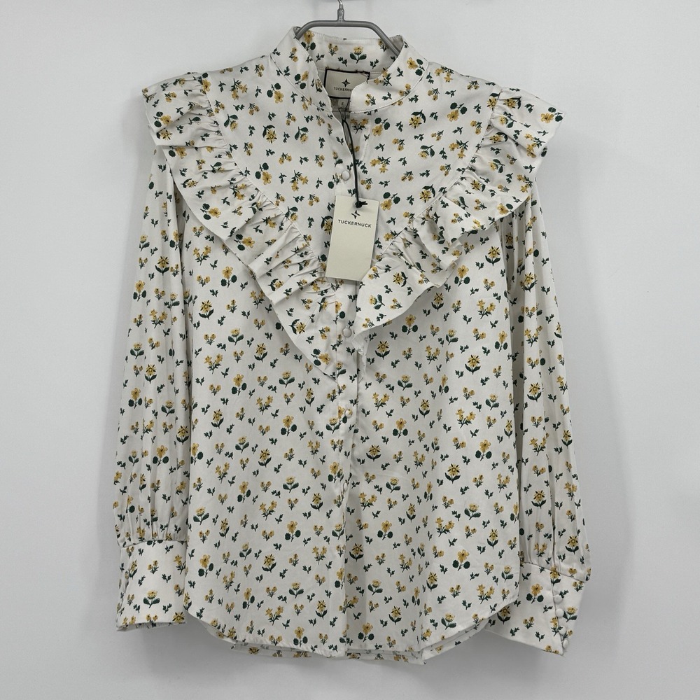 Tuckernuck Yellow and White Wildflower Winnie Collared Blouse size S NWT